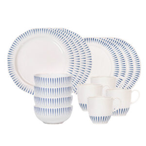 Timeless Delft Blue Striped Sixteen Piece Dinnerware Set