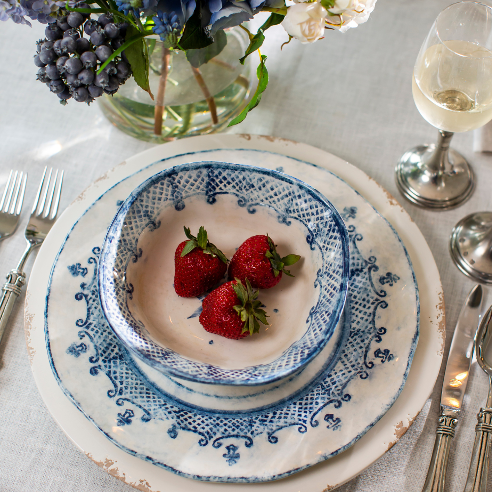 Blue Embossed Ceramic Footed Compote Bowl - Image 5