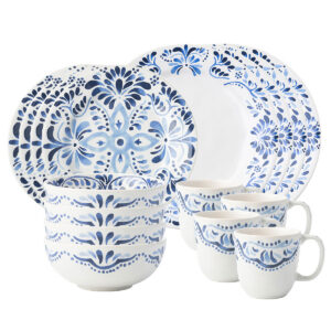 Refined Indigo Blue Sixteen Piece Dinnerware Set
