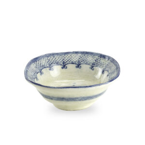 Blue Embossed Ceramic Footed Compote Bowl